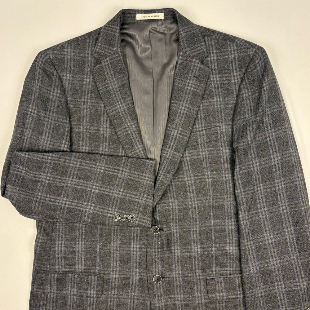 Joseph Abboud Signature REDA Wool Sport Coat 44L Gray Windowpane Birdseye